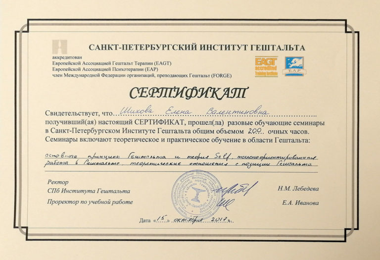 Сертификат СПбИГ
