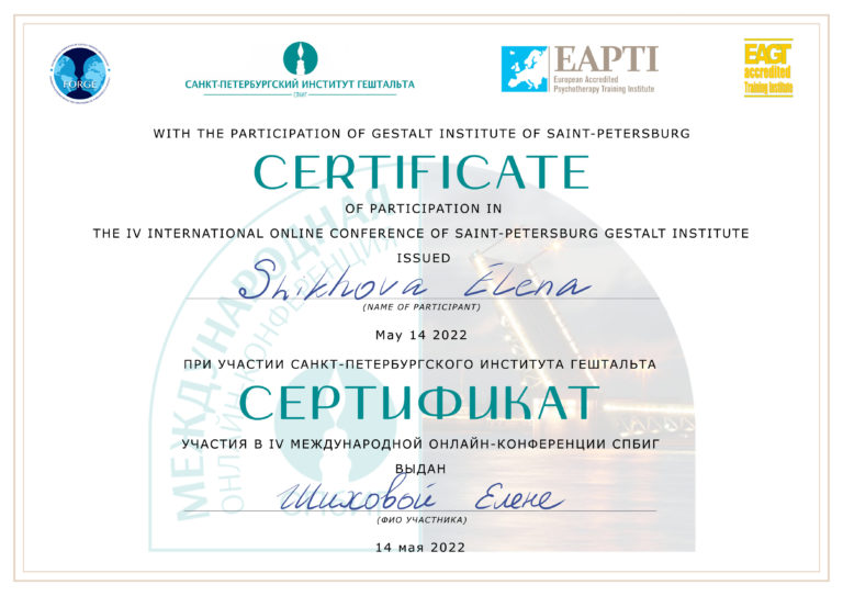 Сертификат участия в международной онлайн-конференции